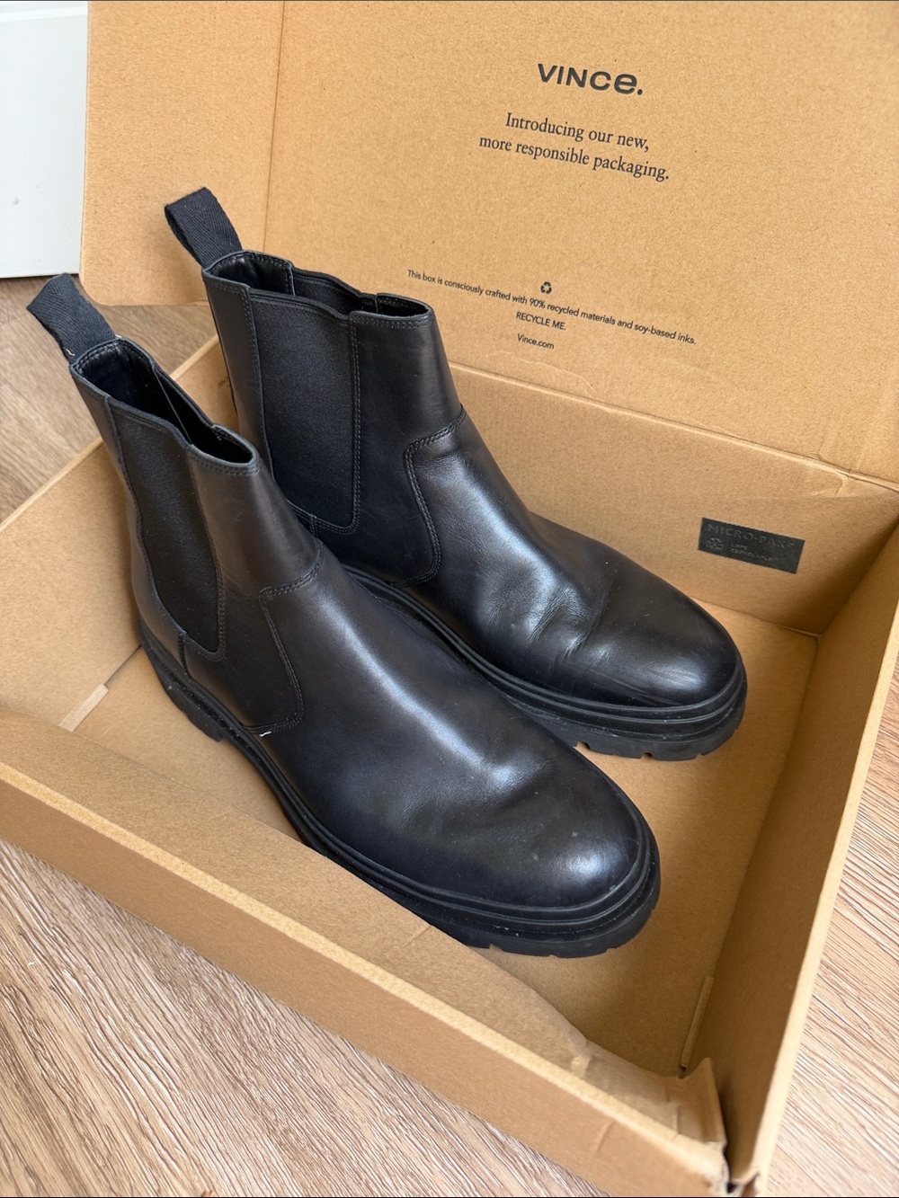 Vince Black Leather Chukka Boots with Lug Sole